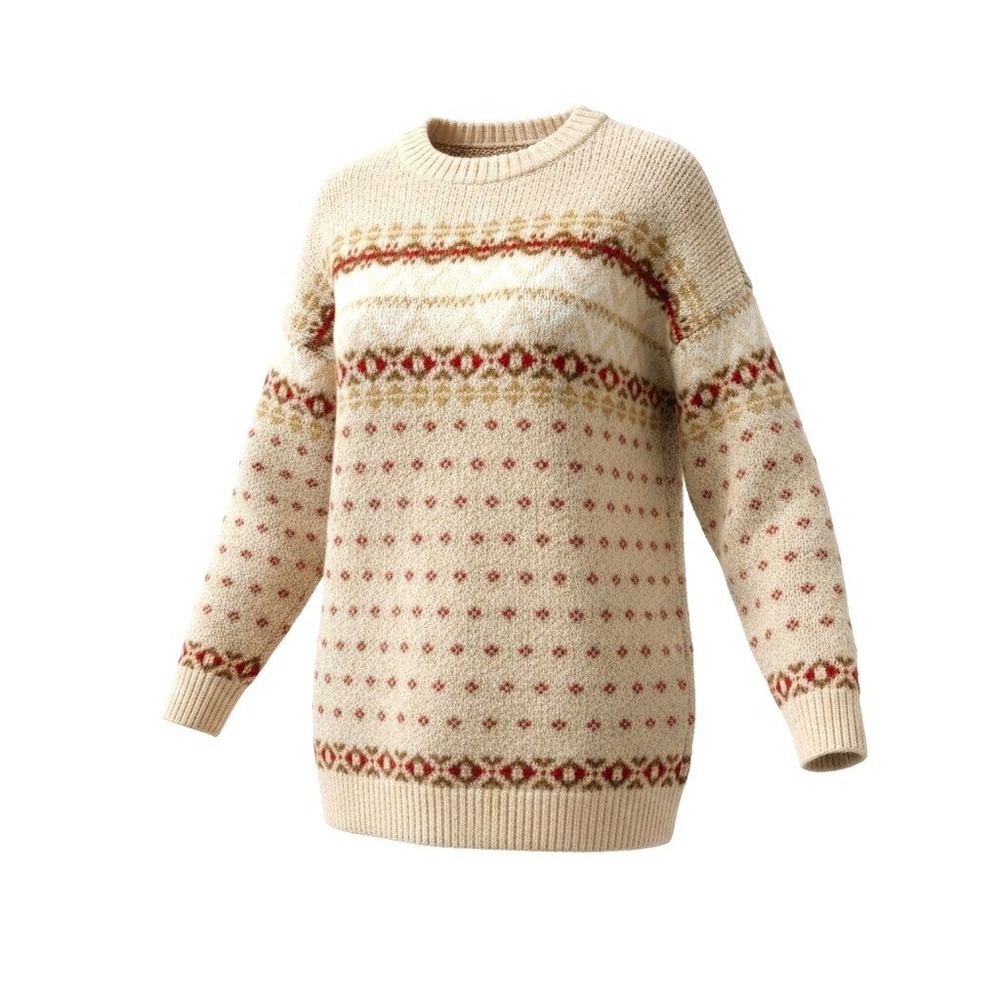 American Eagle Fair Isle Crewneck Sweater Cream Red Nordic Oversized Large